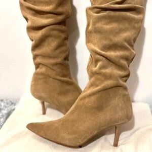 Zara Tan Suede Heeled Boots
